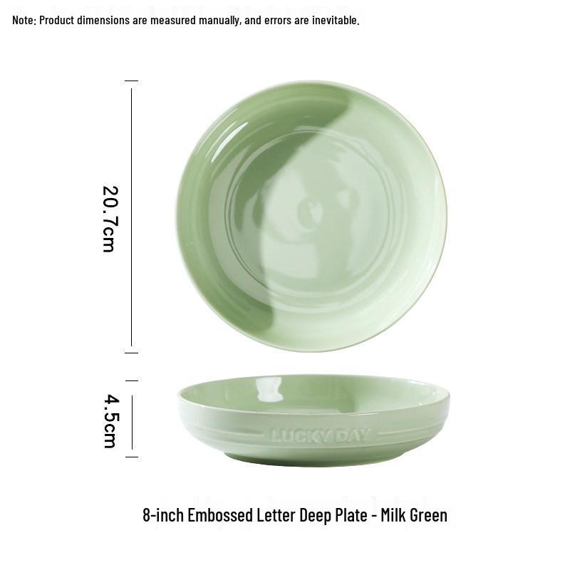 Creative Matcha Green Embossed Ceramic Dishware Set: Includes Plates, Rice Bowls, and Large Soup Bowl