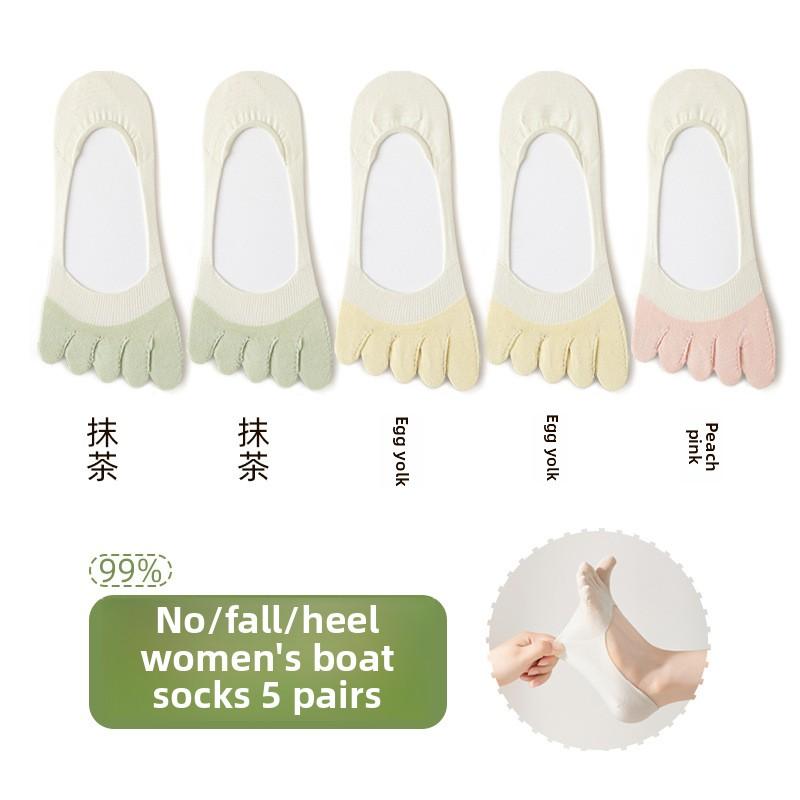 5 пар женских летних тонких носков из чистого хлопка, впитывающих пот, дезодорирующих, дышащих, нескользящих, невидимых, с пятью пальцами
