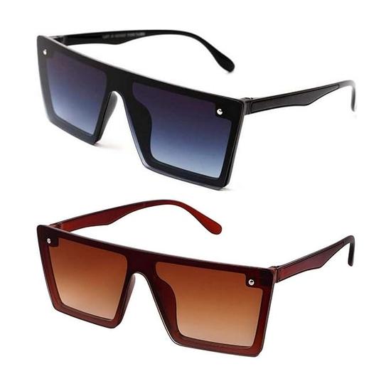 Dervin Flat Design Rectangular Sunglasses for Men & Women - Combo Pack