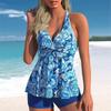 Женский танкини с цветочным принтом больших размеров, купальник с контролем живота, топ на бретелях, купальник в стиле ретро с принтом, купальный костюм из двух предметов