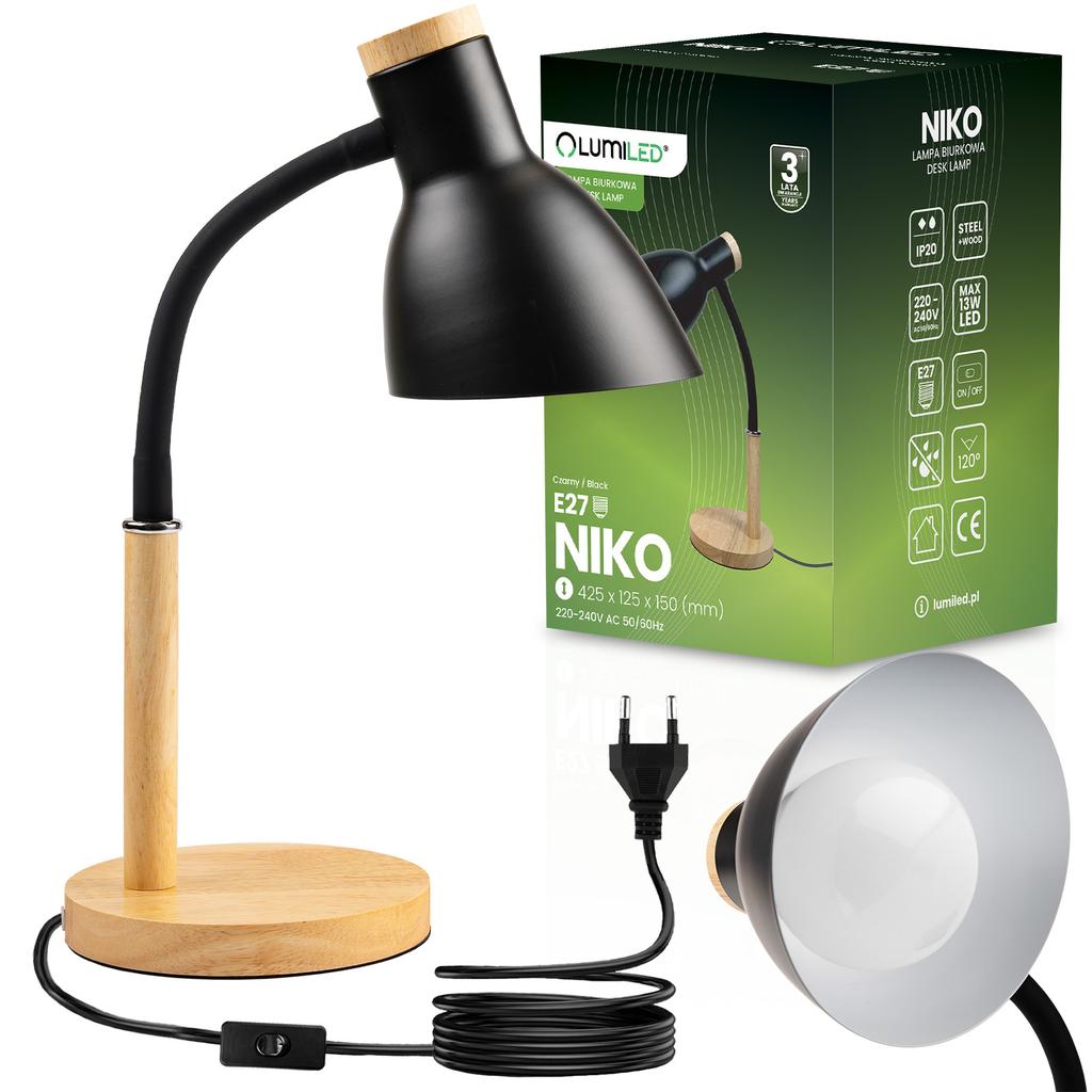 Lampka Biurkowa Szkolna Kreślarska Stołowa Dekoracyjna E27 Niko Czarna Lumiled