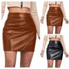 Женская полуюбка Короткая юбка с принтом Высокая талия Необычная кожаная юбка Тонкая