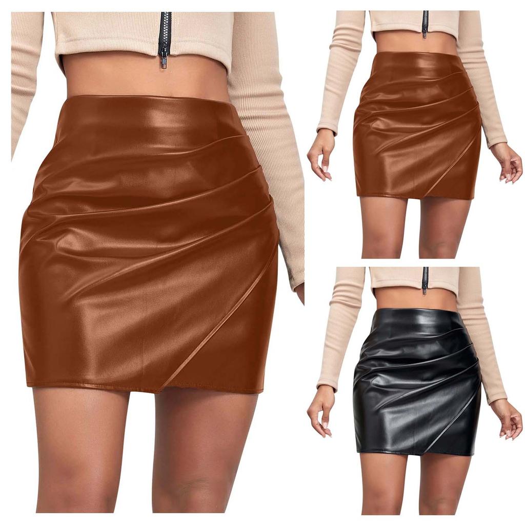 Женская полуюбка Короткая юбка с принтом Высокая талия Необычная кожаная юбка Тонкая