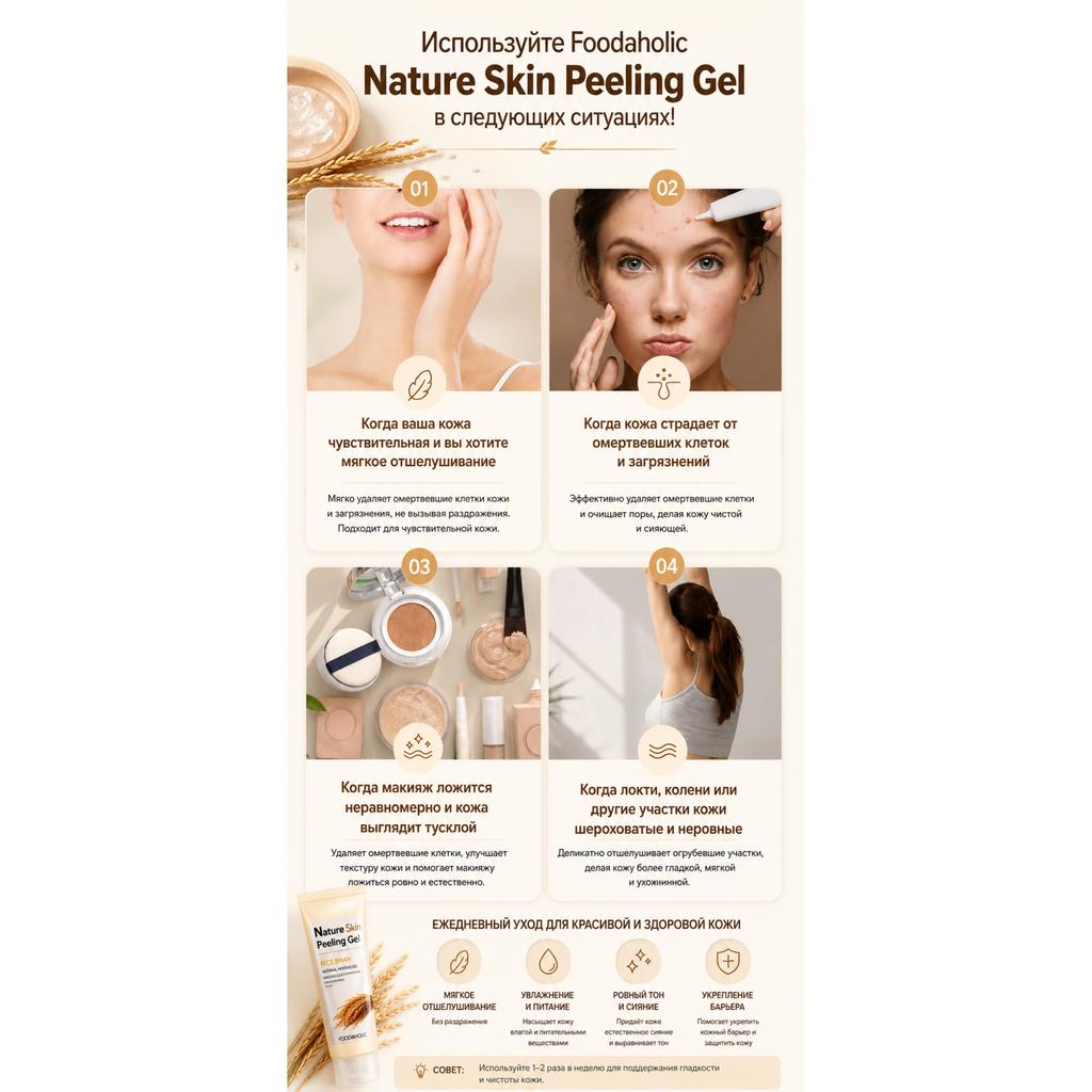 FOODAHOLIC Nature Skin Rice Bran Peeling Gel 150ml / 5.07 fl.oz