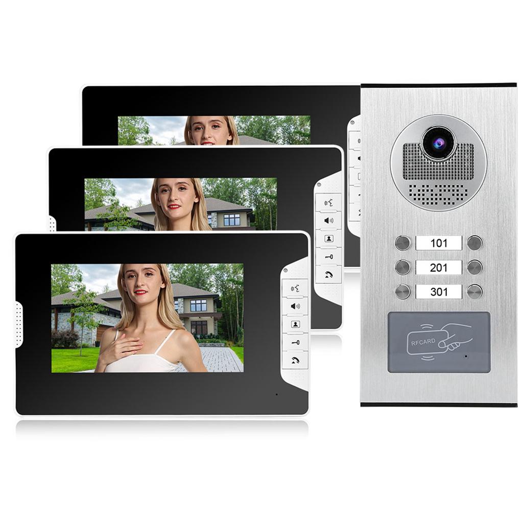 7in Video Intercom 3 Monitors Smart Doorphone System RFID Night Vision Doorbell