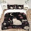3pcs Flowers Moon Cat Elements Print Cover Set Ultra Soft, Breathable, and Comfortable Bedding with Stylish Design for Bedroom and Guest Room Dec