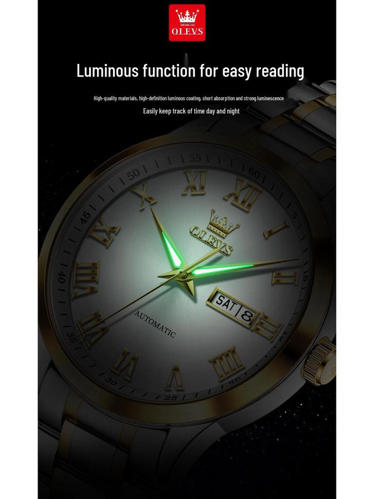 Мужские римские минималистичные автоматические механические часы Olevs с двойным календарем