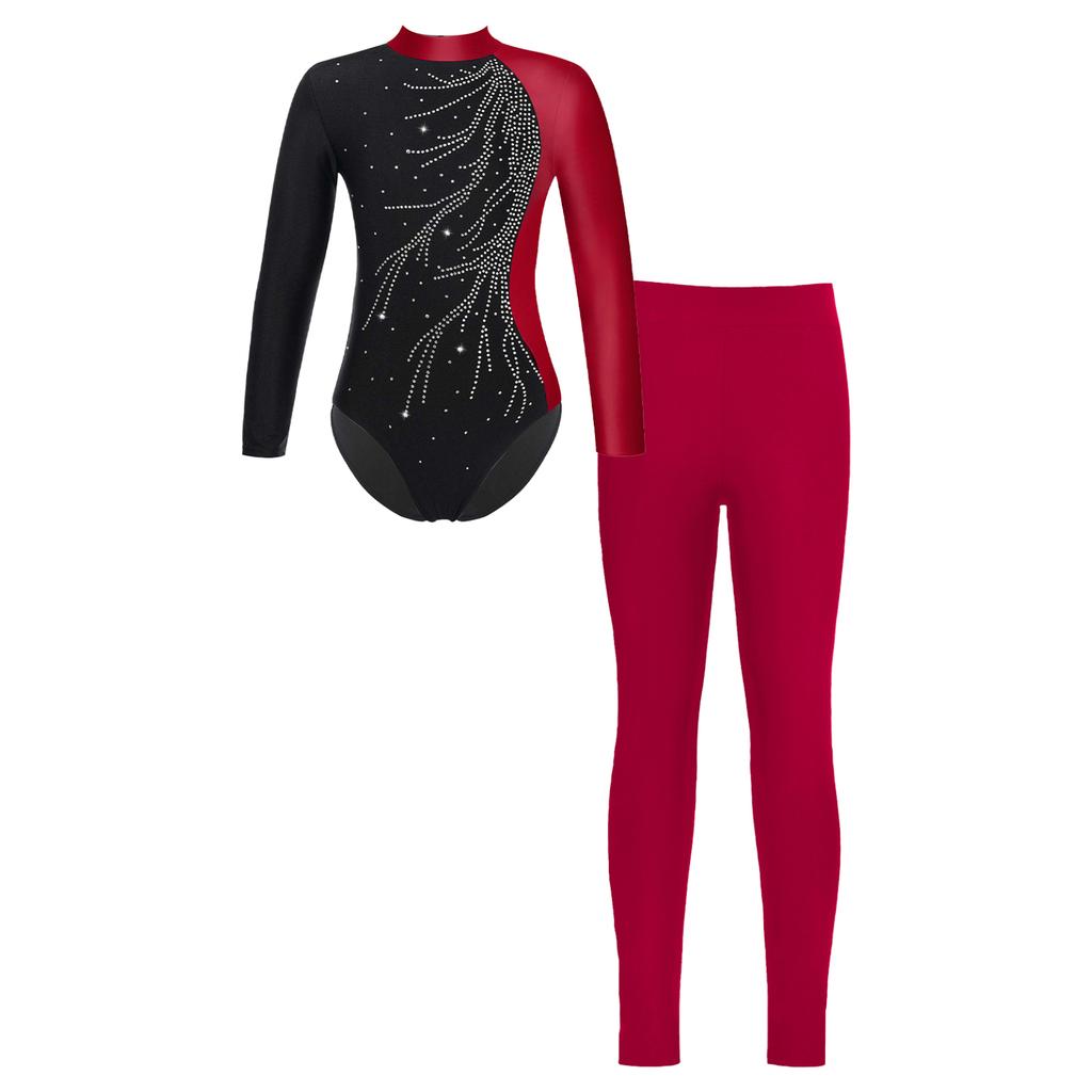 Детский костюм для гимнастики и катания на коньках для девочек, трико и леггинсы с длинными рукавами и воротником-стойкой