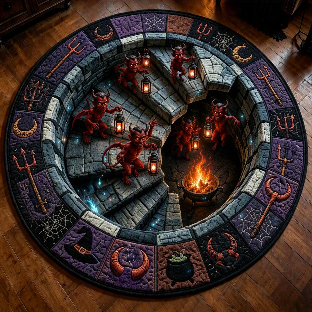 3D Illusion Halloween Round Rug Witch Ghost Black Cat Mummy Demon Magic Pattern Decorative Floor Mat Living Room Bedroom Indoor