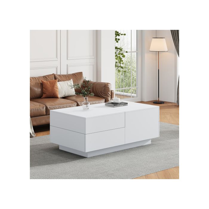 Table basse - MUVOE - Moderne - Plateau coulissant - 4 tiroirs - 90x55x45cm