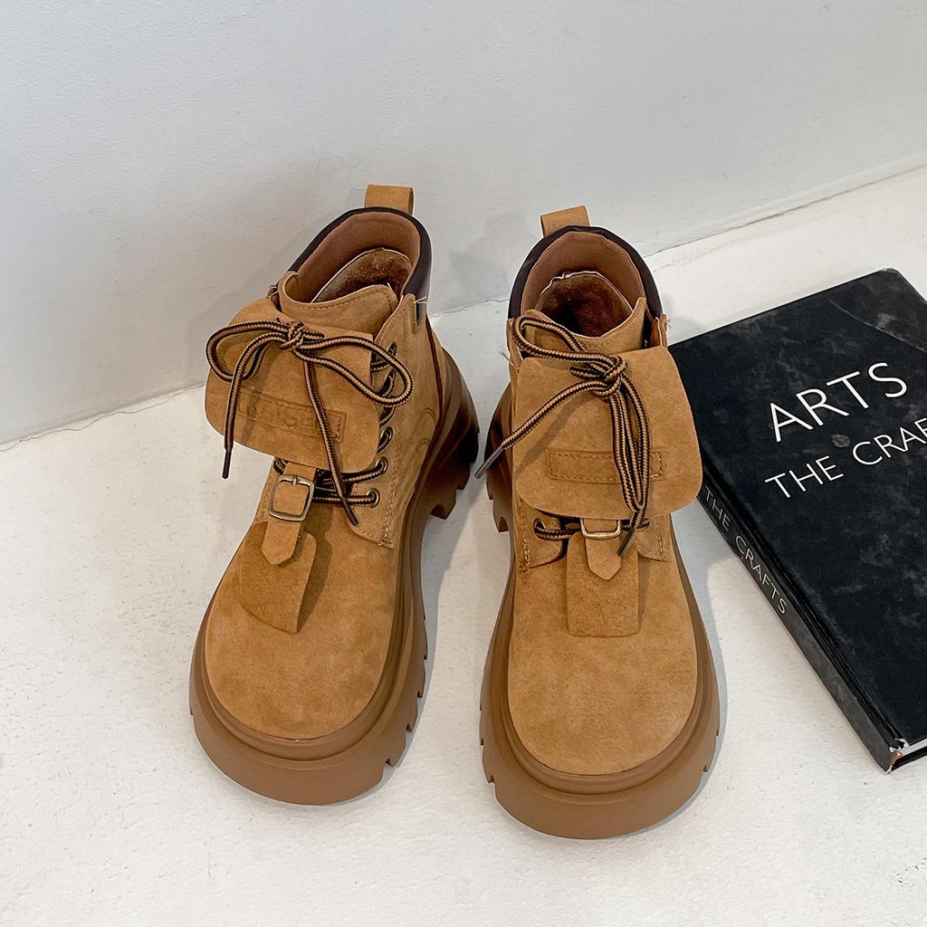 Ботинки Мартин на толстой подошве с увеличением высоты Queen Fan в стиле ретро, женские, новые осенние 2025 года, тонкие, универсальные, короткие ботинки