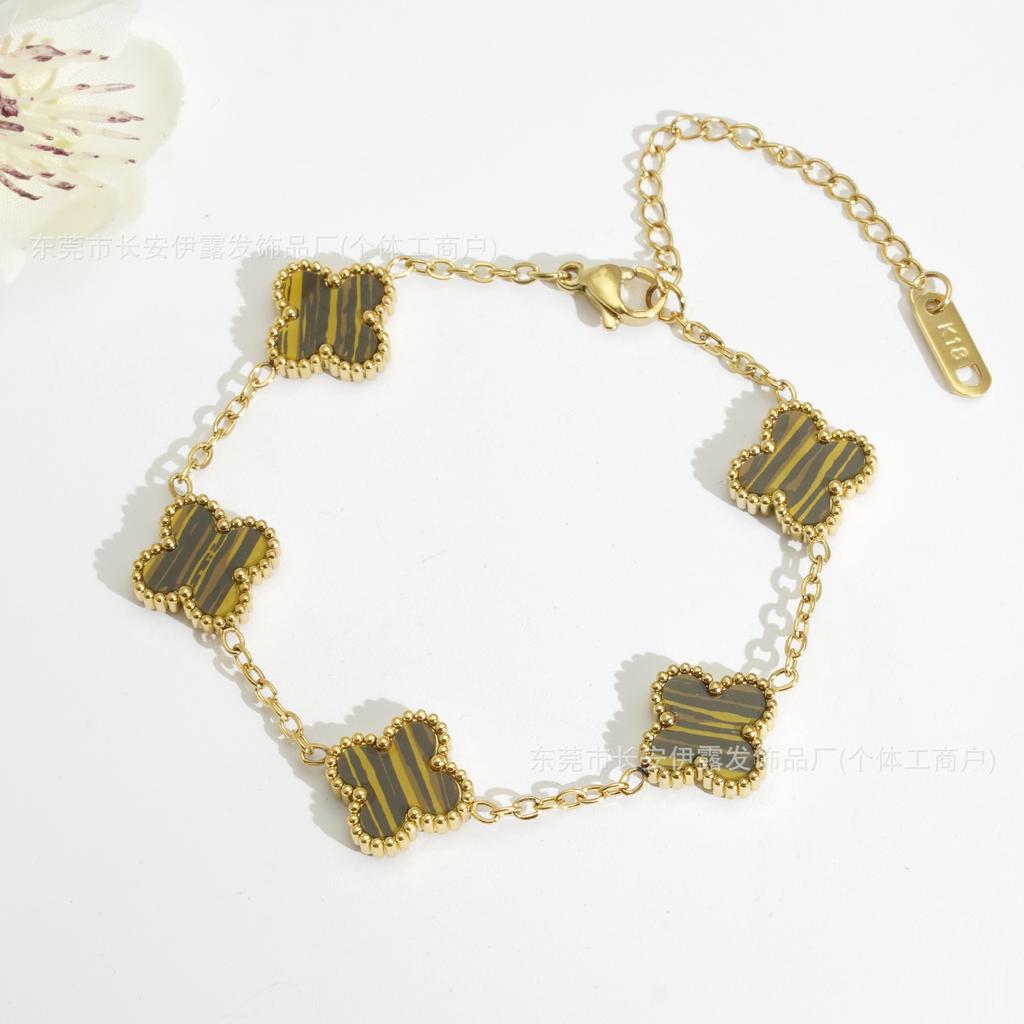 Браслет женский из 18-каратного золота «Четырехлистный клевер» Модный и трендовый браслет «Счастливый четырехлистный клевер»