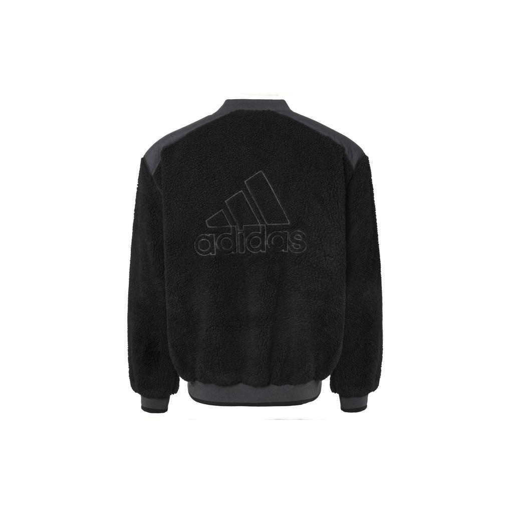 Adidas Solid Color Sports Casual Fleece Warm Loose Jacket Men Jacket Black IL8919