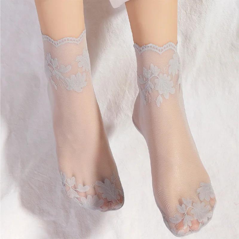 Новые летние короткие носки женские сетчатые кружевные прозрачные в стиле Лолиты невидимые тонкие нескользящие короткие носки до щиколотки черные с низким вырезом носки-лодочки