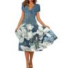 Women's Summer Casual Floral Print Short Sleeve Swing Dress