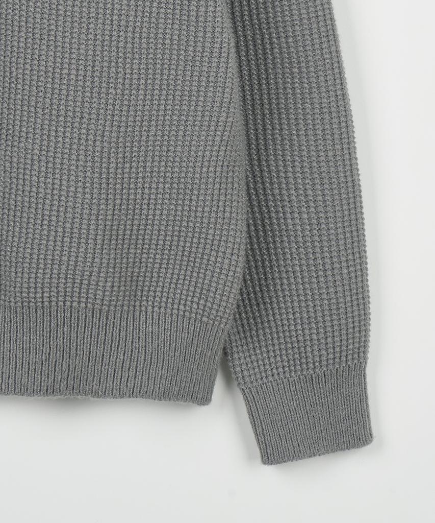 NODU Waffle Henley Neck Knit [Gray]