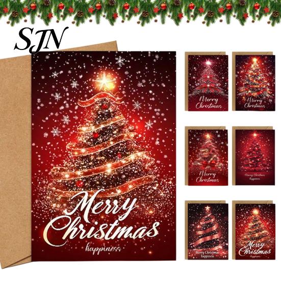 Personalized Holiday Cards for Gifts 6 Pcs Christmas Tree Greeting Cards, Merry Sparkly Festive Gift with Envelopes Winter, Xmas Party Supplies