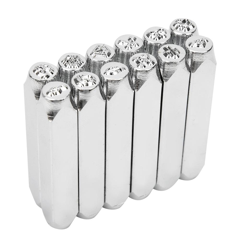 12pcs 6mm 1/4 inch Pattern Stamps Punch Carbon Steel Stamping Tools for Metal Leather Jewelryod