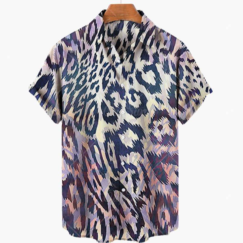 2025 Мужские рубашки с леопардовым принтом 3D, летняя пляжная рубашка на Гавайях, мужская одежда с коротким рукавом в стиле ретро, индивидуальный дизайн, мужские топы