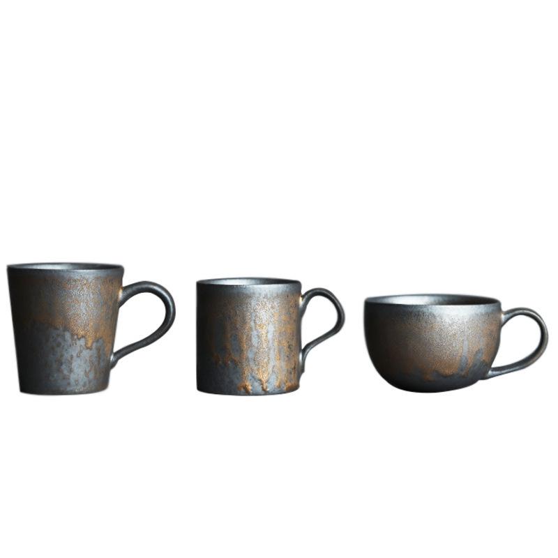 Японская обожженная в печи чашка для чая с черненой золотой ручкой ручной работы в стиле ретро из керамики чашка для кофе с молоком и чая