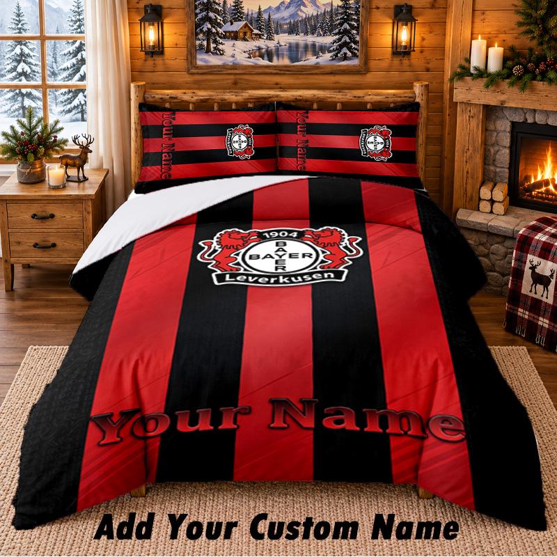 Bayer Leverkusen Football Pattern Bedding 3Pcs Set Custom Name, Bed Sheet And Pillowcases For Home Bedroom
