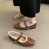 Autumn and Winter Footwear  Plus Size Retro Square-toe, Shallow-mouth, Flat-bottomed and Velvet Shoes