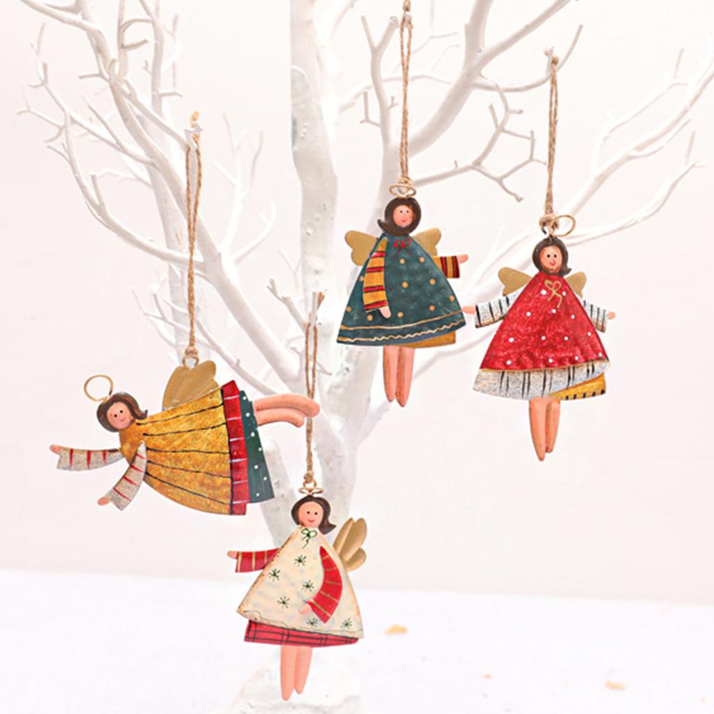 Metal Christmas Tree Door Hanging Decoration Hand Painted Lovely Girl Shaped Pendant Ornament Window Embellishment