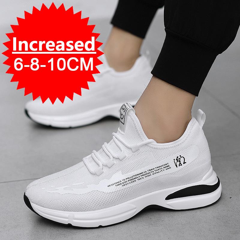 Summer Breathable Mesh Elevator Shoes for Men 10cm Invisible Height Increase White Men's Sneakers Outdoors Casual Canvas Shoes