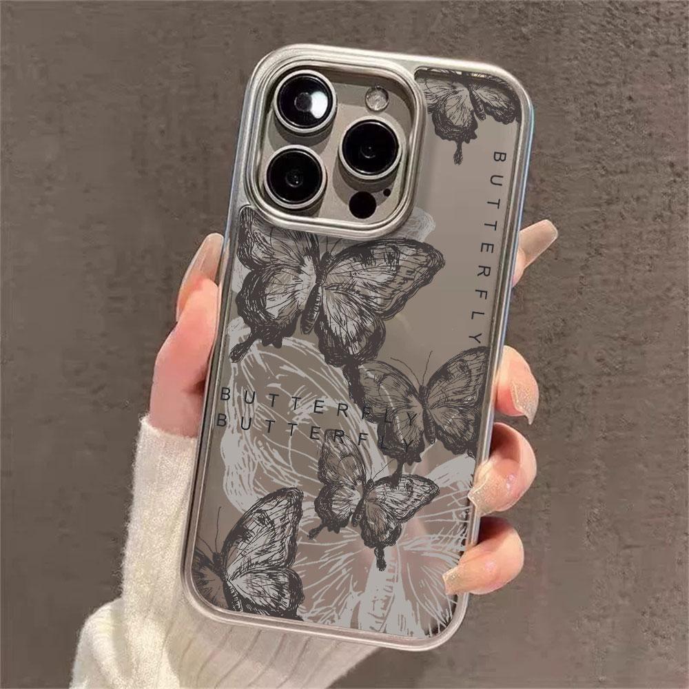 INS Ink Butterfly Pattern Electroplated Phone Case For iPhone 17 16 15 14 13 12 11 Pro Max Plus XS 17 Air Shockproof Clear Cover