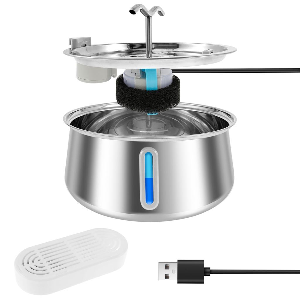 Автоматическая поилка для домашних животных 4 л/135 унций из нержавеющей стали для кошек и собак, циркулирующая фильтрация, электрическая бесшумная поилка