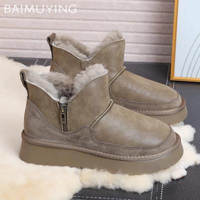 Женские зимние ботильоны на платформе, кожаные короткие плюшевые туфли на плоской подошве, повседневная обувь 2025 года, дизайнерские теплые, уютные, зимние, новые, женские ботинки