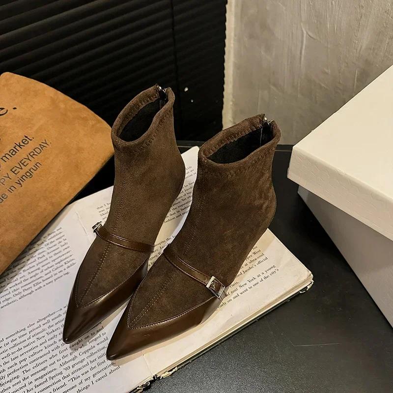 Дизайн Стиль Весна Осень Женские Носки Сапоги Модные Острые Носки Короткие Ботильоны Женские Элегантные Тонкие Каблуки Botas De Mujer