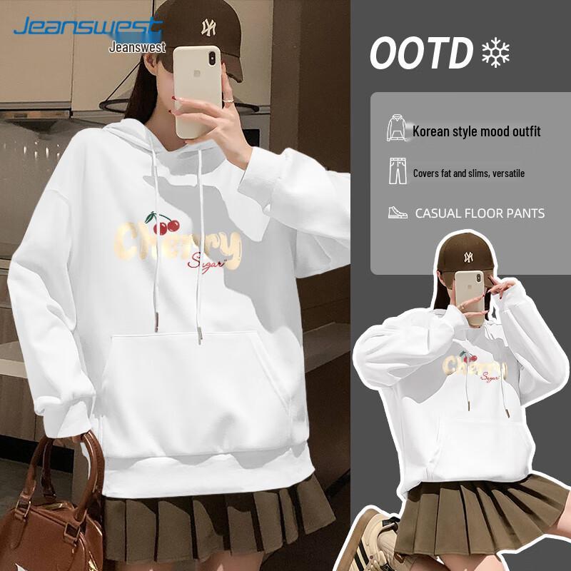 JEANSWEST Women's Cherry Candy Loose Fit Hooded Sweatshirt