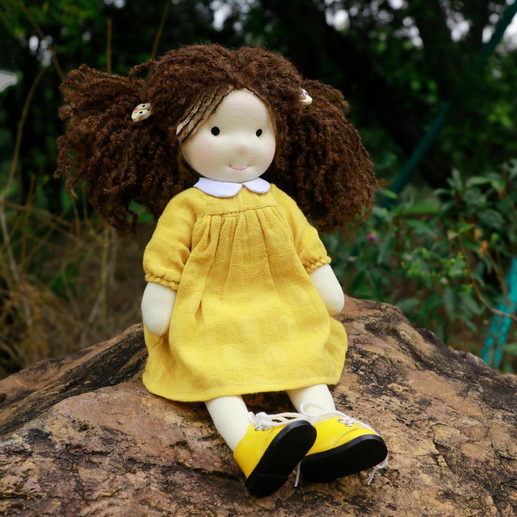 BlissfulPixie Waldorf Doll - Handmade Inka 12" Soft Girl Plush Toy, Perfect for Kids