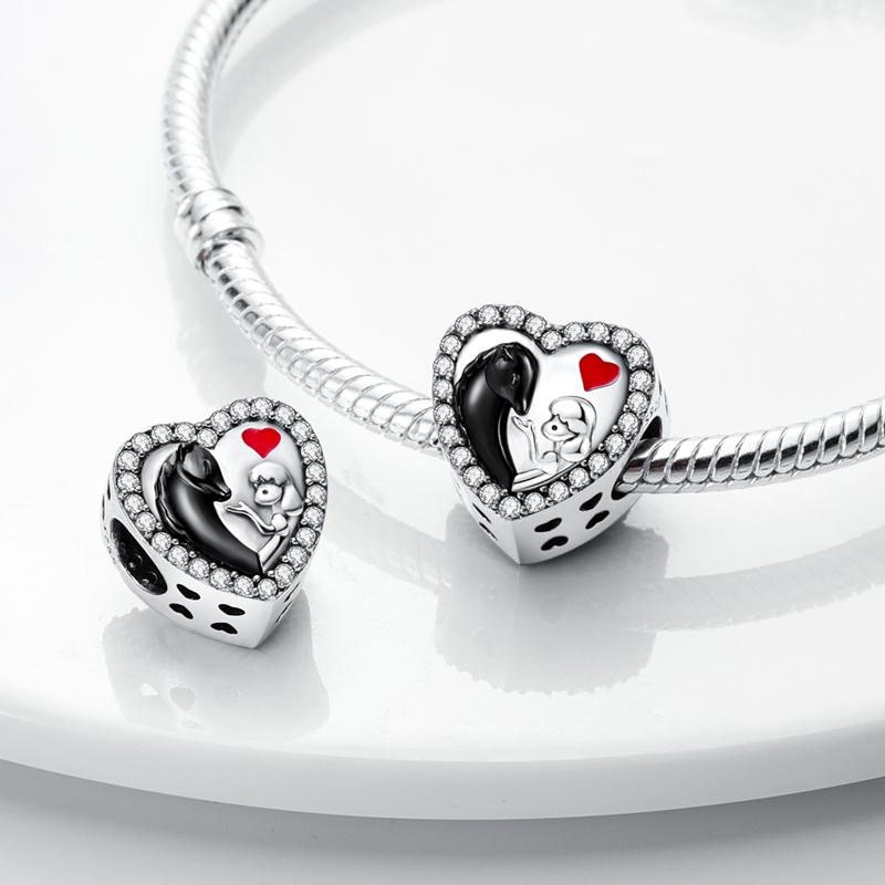 New In Copper Color Love Zircon Heart Series Charm Beads Fits Bracelet Bangle Diy Charm Pendant Women Luxury Jewelry