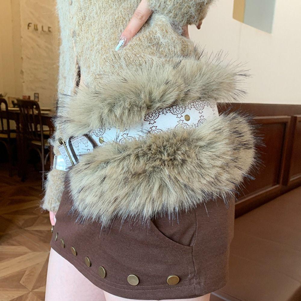 Trendy Design Faux Fur Belts Y2K Embossed Antique Bronze Belt Retro Waist Belts Women Fashion