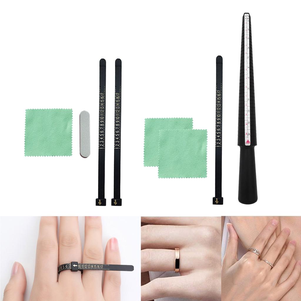 Set of 4 Finger Measurement Tools Practical Rings Sizer Measuring Scales Precise Finger Sizer Set with Cloth Sponge