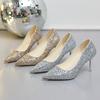 Модные туфли на высоком каблуке для женщин с блестками на тонкой шпильке, свадебные туфли для банкета 2024 года, новинка осень/зима, сексуальные туфли с острым носком для женщин на вечеринку