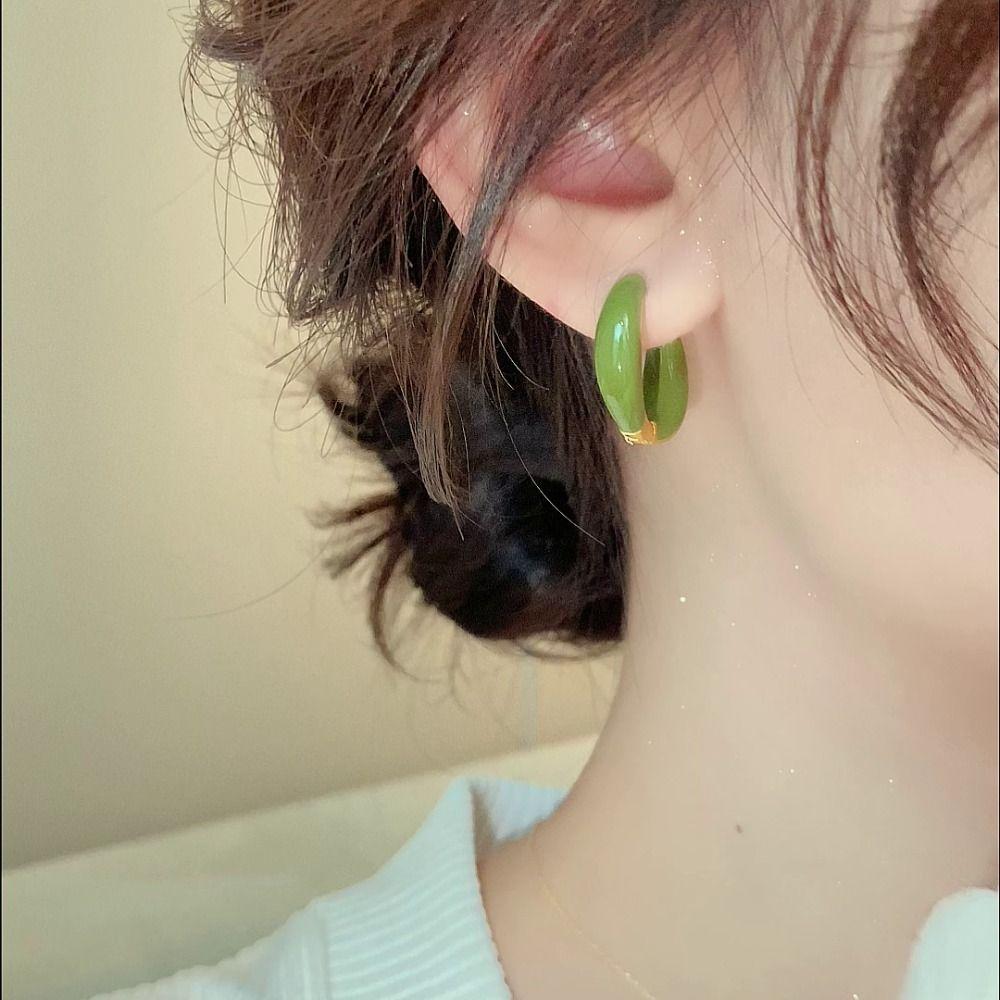 Simple Pure Color Enamel Oil Drop Earrings Korean Style Earrings Women Jewelry Hoop Ear Buckle