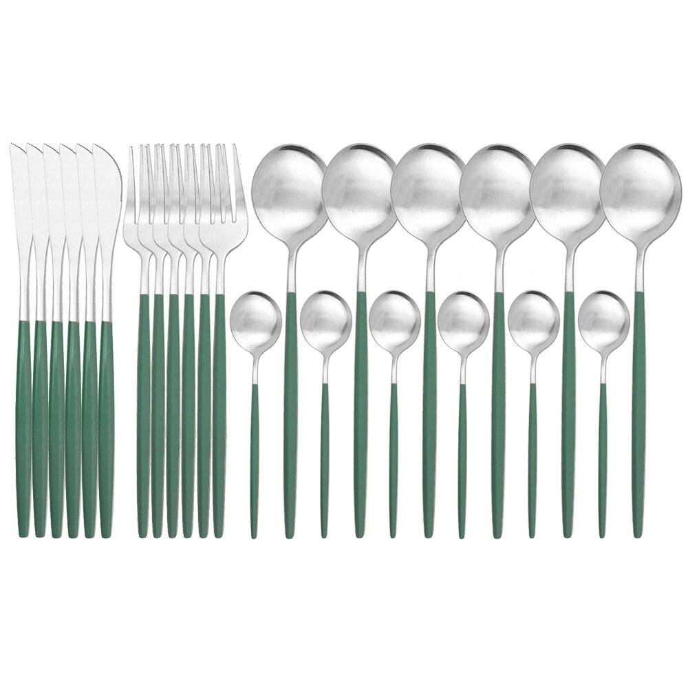 Матовый летний мятно-зеленый золотой весенний набор столовых приборов для пикника, набор столовой посуды из нержавеющей стали, 24 шт., нож, вилка, ложка, набор посуды, кухонный ужин