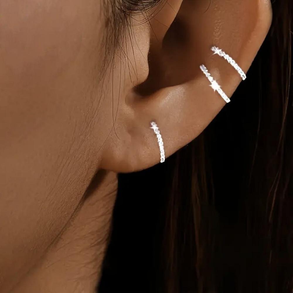 925 Silver Plated Hypoallergenic Letter C Type Zircon Clip Earrings Punk Rock Rhinestone No Hole Clip Ear Women's Jewelry Gift