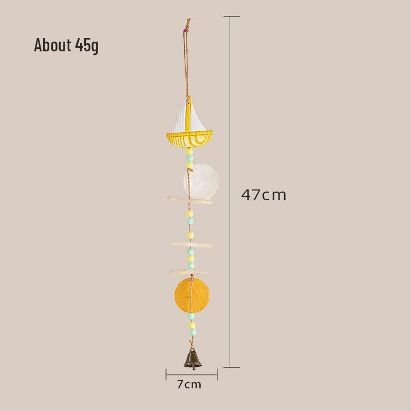 Mediterranean Handmade Wooden Starfish and Shell Wind Chime Pendant for Seaside Decor