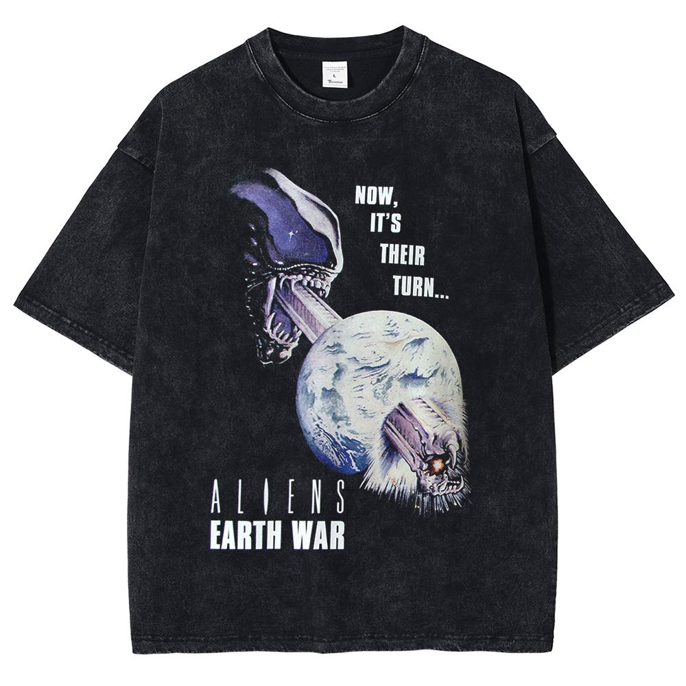 Men's T-shirt Retro Horror Killer Alien Pattern Printed Short Sleeve Summer Cotton Oversize Unisex Top Sweatshirt