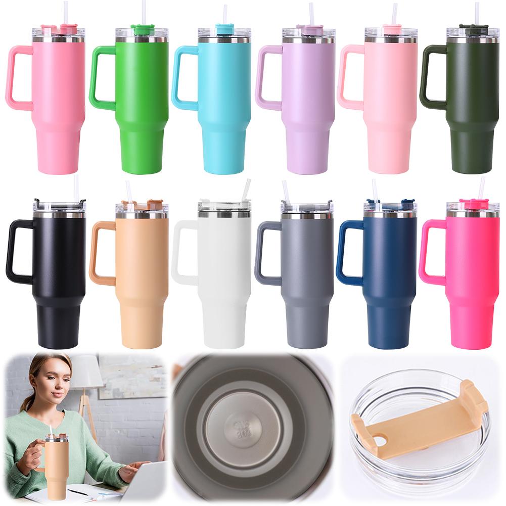 40oz Straw Double-Layer Insulated Cup with Handle Sports Water Bottle Stainless Steel Vacuum Thermal Insulated Mug for Women Men