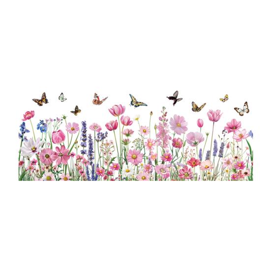 Yousheng 3 Pcs Flower Wall Decals Watercolor Wildflower Grass Butterflies Wall Stickers Peel And Stick Wall Art Decor for Girls Bedroom Living Room