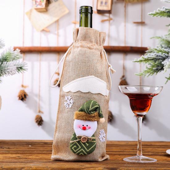 Christmas Burlap Wine Bags Cute Santa Claus Snowman Reindeer Design Reusable Wine Bottle Cover with Drawstring for Dinner Table Decor