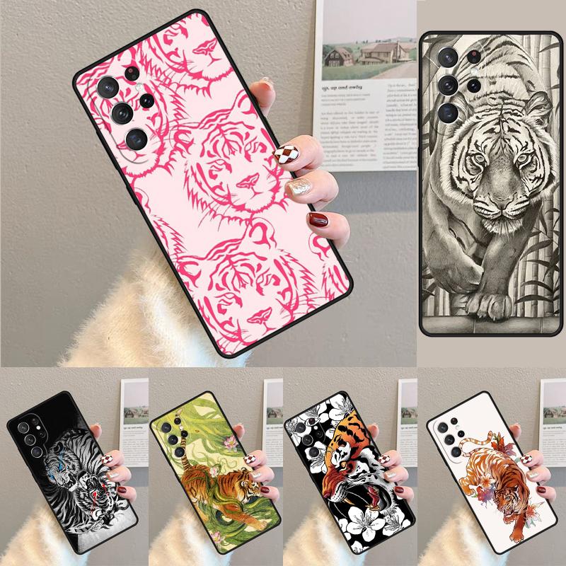 Tiger Sketch Art TPU Phone Case For Samsung Galaxy note 10 pro S26 S25 S24 S23 S22 Ultra Plus S21 FE S20 Shockproof Cover