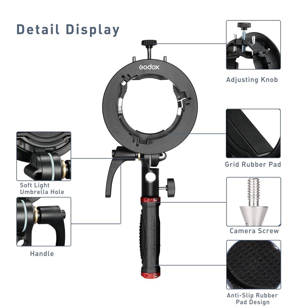 Godox S2 Speedlite Bracket Bowens Mount with Screw Holder Handle for Godox TT685II TT600 Adjustable Speedlite Precise Tilt Control S-Type 1/4
