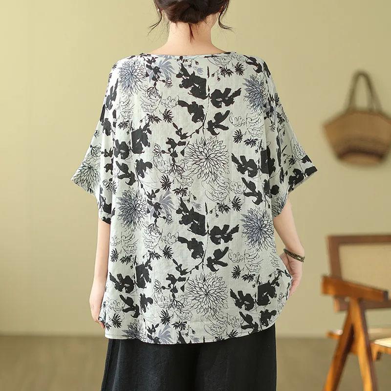 Футболка Топы Женская Хлопковая Летняя Футболка Большого Размера Круглый Вырез Свободный Печатный Повседневный Пуловер Футболка Топ