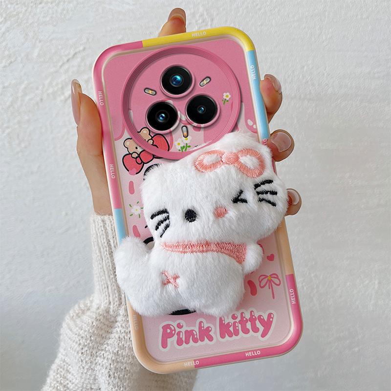 KEYSION Милый 3D мультяшный плюшевый чехол для Realme 14 Pro 5G с ремешком, силиконовый противоударный чехол для телефона OPPO Realme 14 Pro+ 5G